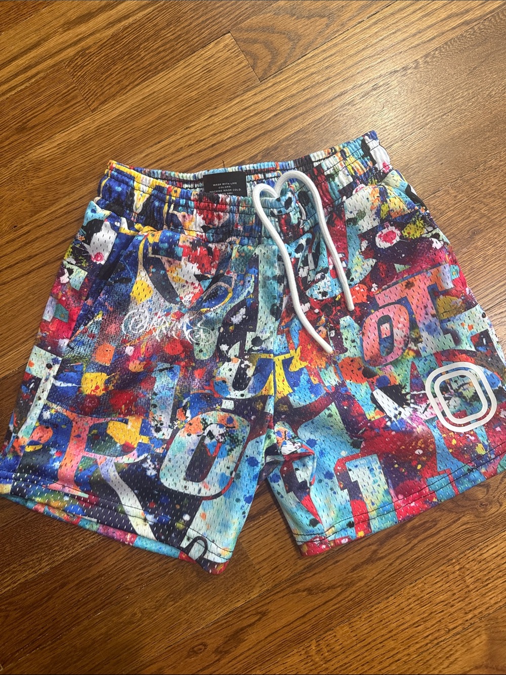 Kids Multicolor Graphic Mesh Drawstring Shorts